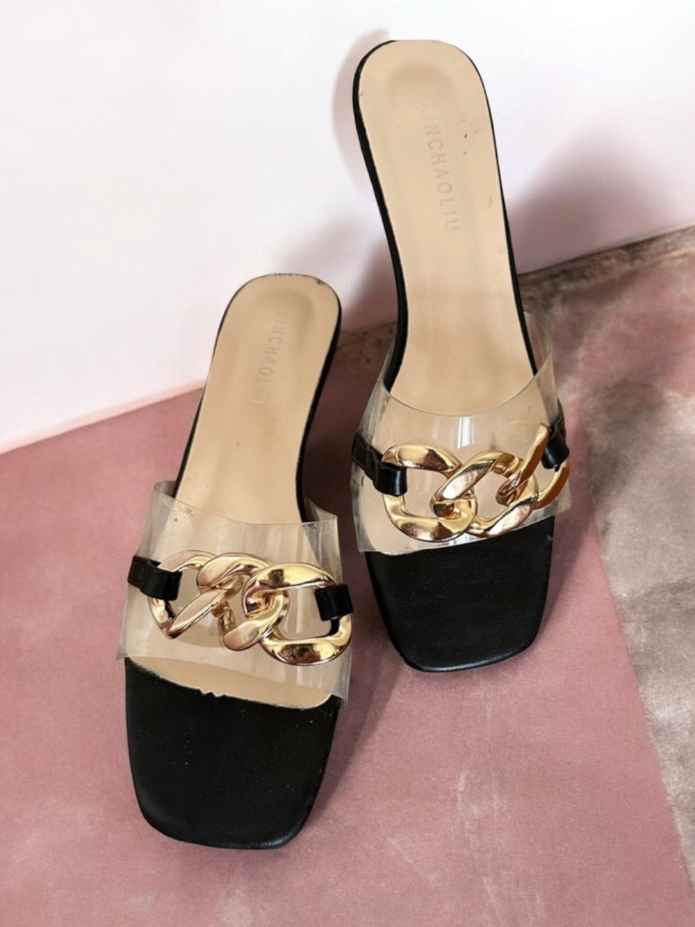 Chain Decor Chunky Heeled Mules